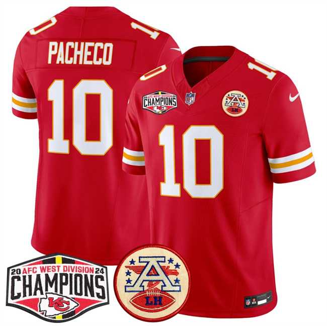 Mens Kansas City Chiefs #10 Isiah Pacheco Red F.U.S.E. 2024 AFC West Division Champions Vapor Limited Stitched Jersey